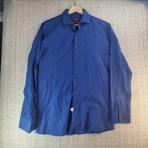 Hugo Boss Shirt Mens‎ 15 32/33 Blue Slim Dress Long Sleeve Textured Geometric